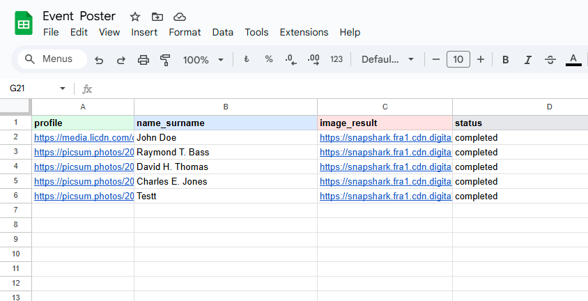 SnapShark Google Sheets Integration — generate bulk images from spreadsheet data
