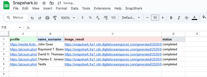 Rendered images with CDN URLs in the image_result column