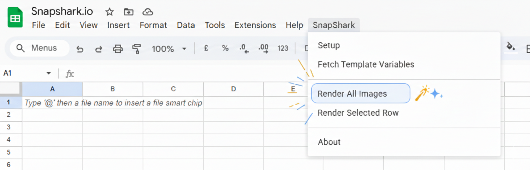 SnapShark custom menu in Google Sheets